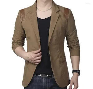 Erkekler Takım Moda İlkbahar ve Sonbahar Giysileri Sıradan Slim Fit Blazer Deri Patchwork Plus Beden Ceket Erkekler dışarısı