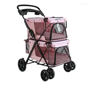 Dog Carrier Portable Folding Double-layer Pet Stroller For 2 Dogs With Large Space Four-wheeled Double Strollers Sale Outdoor Travel