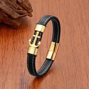 Charmarmband Navy Style Gold Plate Rostfritt stål Ankare armband för kvinnor Fashion Handgjorda läder Men Mors dag gåva