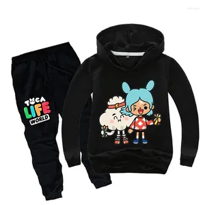 Kläder sätter pojkar och flickor Toca Boca Life World 2pcs hoodie byxdräkter i 3-13 år barn anime vår höst jogging tracksuit barn