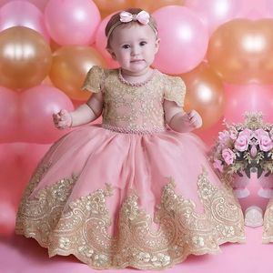 Toddler Bebek 1. Doğum Günü Vaftiz Boncuk Elbise Kızlar İçin Prenses Lüks Nakış Kostümleri Çocuk Partisi Giysileri Bebek Elbiseleri 240131