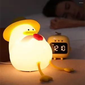 Luzes noturnas pato bonito led desenhos animados animais lâmpada de silicone para crianças 3 níveis escurecimento usb colorido cabeceira meninos