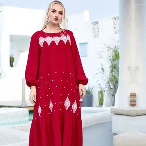 Roupas étnicas Muçulmano Modest Abayas Vestido para Mulheres Dubai Solto Casual Bordado Frisado Árabe Saia Longa Islam Roupas Eid Ramadan A9198