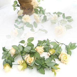 装飾的な花2メートルローズバインフラワーアイビー自然にロマンチックな本物のタッチシルクストリングホームハンギングガーランドパーティーの結婚式の装飾