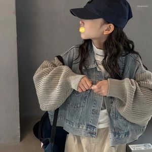 Jacken Mädchen Denim Kinder Herbst Jungen Mittelgroße Kinder Wolle Langarm Kleidung Revers Strickjacke