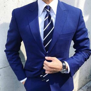 Stevditg Blue Men's Suits Ed Lapelシングル胸肉フィットファッション2ピースジャケットパンツラグジュアリービジネスブレザーテルノ2024 240122