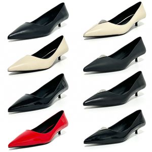 Designer High Heels Women's Low Heel pekade Toe Luxury Pump Fashionabla mångsidiga båtskor 100% äkta läder EU34-44
