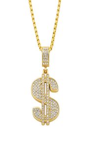 Wysokiej jakości kobiety męskie Hip Hop 24K Gold Gold Rapper Crystal US Dollar wisiorka Skałka Załącznia Kwiatowe wisiorki łańcuchowe