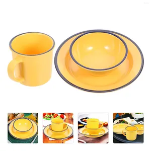 Set di stoviglie per 1 persona Piatti e ciotole in melamina Set da cucina con tazze (giallo