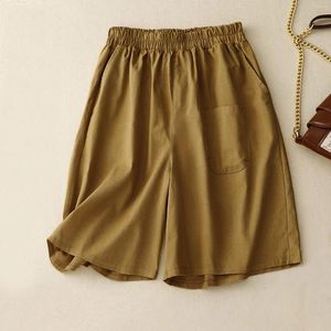 Shorts femininos calças para mulheres moda retro simples cor pura bolso design básico roupas casuais soltas perna larga calças femininas petite