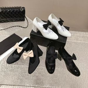 2024 New Designer Mary Jane Shoes Women's Fashion Versatile Bow Pumps 100% Genuine Leather Block Heel Pumps EU34-41