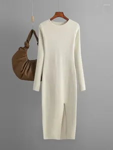 Casual Dresses Women's Sweater Dress Autumn Winter Mid Length Bottom Wrap Hip Fit Sticked Leisure Fashionable Bekväma kläder
