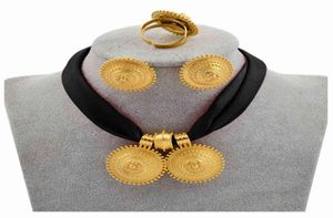 Anniyo DIY Rope Chain Ethiopian Jewelry Set Gold Color Eritrea Ethnic Style Habesha Pendant Earrings Ring 2171064169737