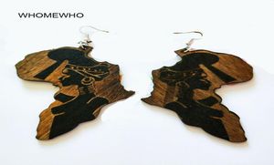 Brown Wood Africa Map Tribal Engraved Tropical Fashion Black Women Earring Vintage Retro Wooden African Hiphop Jewelry Accessory9861455