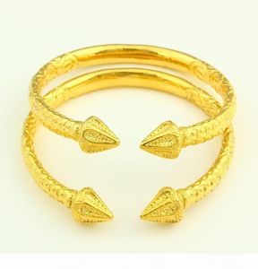 New Arrowhead Openable 14 k Yellow Fine Solid Gold Filled Bangle Engraved Trendy aiguille Pattern Bracelet 2 Piece Jewelry Wholesa1652470