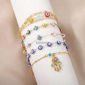 Anklets Stainless Steel Blue Turkey Evil Eye Bead Anklet For Women Men Silver Color Chain Zircon Palm Charm Bracelet Female Jewelry Gift YQ240208