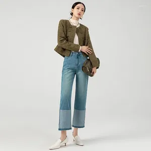 Jeans da donna Primavera 2024 Donna Vita alta Minimalismo Pantaloni slim elasticizzati Cuciture arricciate Tendenza moda Casual Pantaloni versatili
