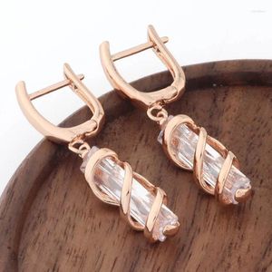 Dangle Earrings Luxury White Natural Zircon For Women Beautiful 585 Rose Gold Color Hanging Earring Wedding Engagement Jewelry