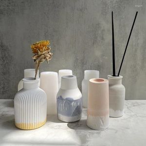 Vases Handmade Plaster Cement Mold DIY Concrete Art Vase Silicone Rattan Bottle Flower Insert Resin Mould