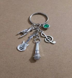 Hela vintage Silver Green Star Stone Music Symbolmicrophoneguitarrock Gesture Charm Keychain Fit Key Chains Accessories JE9029039