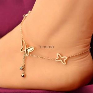 Anklets New Butterfly Pendant Anklets Foot Chain Summer Beach Shell Leaf Leg Bracelet For Women Girl Charms Barefoot Sandals Jewelry YQ240208