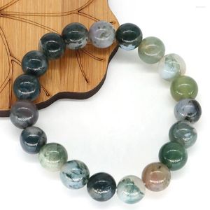 Charme pulseiras pedra natural verde musgo ágata cura cristal reiki quartzo pulseira artesanal corda elástica jóias polido gemas contas amor