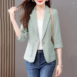 Damenanzüge Frauen Blazer Jacke Frühling Sommer 2024 Dünne Dreiviertelhülse Anzug Top Damen Casual Slim Wild Büro Blazer Dame Tops