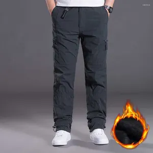 Calças masculinas moda outono inverno quente lã baggy calças de carga soltas retas corredores streetwear roupas tamanhos grandes