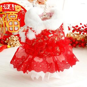 Dog Apparel Chinese Year Dress Tang Suit Cheongsam Winter Cat Pet Clothes Tutu Maltese Bichon Yorkie Poodle Pomeranian Costume