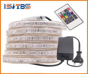 Skär 10m50m 110v220v högspänning SMD 5050 RGB LED -remsor Ljus Vattentät IR -fjärrkontrollförsörjning7145279