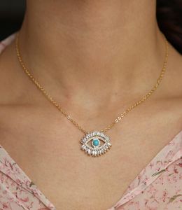 18k gold plated Turkish necklace lucky girl gift Baguette cubic zirconia turquoise geomstone top quality evileye jewelry3483561