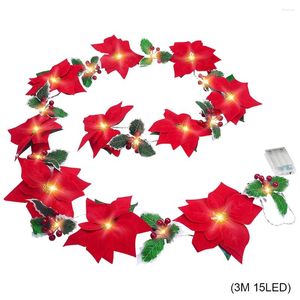 Flores decorativas de natal flor falsa luz corda lâmpada led 2 modos bateria operado romântico para festa decoração escada rolante