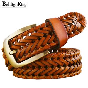Luxury Genuine leather braided belt man Fashion men belts Quality cow skin with faux leather waist strap male for jeans W 3.3 cm 240202