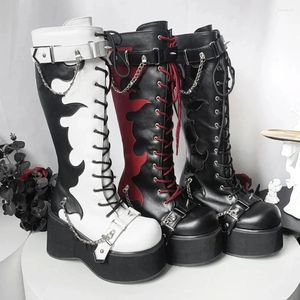 Stivali Piattaforma Design di marca Gothic Street Donna Zeppa Tacco alto Mary Janes Cosplay Scarpe nere scure per donna Stivaletti Lolita