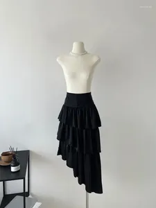 Röcke 2024 schwarzer vorderster kurzer Rücken Langer Saum Midi Kleid Multi -Layered Cake Rock Fluffy unregelmäßiges Design