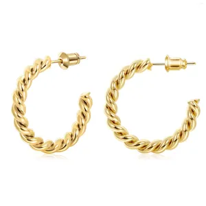 Hoop Earrings Vonmoos For Women 14K Real Gold Plated 925 Sterling Silver Needle Chunky Hoops Medium Braided Jewelry