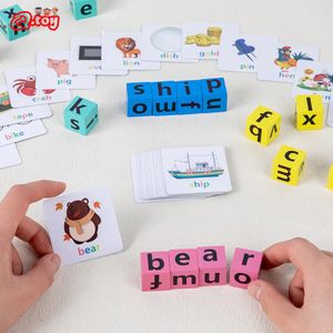 Buchstaben-Rechtschreibblock, Flash-Karten-Spiel, englische Wörter, frühes Lernen, pädagogisches Puzzle für Babys und Kinder, Montessori-Holzspielzeug 240124