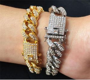 Mens hiphop guldarmband smycken isade ut kedjearmband rosguld silver miami kubansk länkkedja armband 9513551