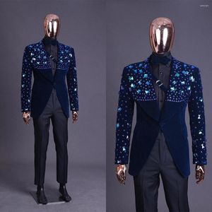 Men's Suits Luxury Tailored 2 Pieces Velvet Blazer Black Pants One Button Diamonds Beaded ShinyWedding Groom Plus Size
