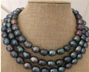 splendida collana di perle nere di Tahiti da 1213 mm da 38 pollici in argento 92528012476358