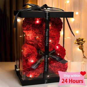 Valentine Gifts Decoration Rose Bear Artificial Flower With Box Lights Teddy For Women Girlvän Birthday Present Love 240122