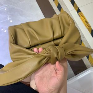 Street photo designer's bow handbag 2023 spring/summer new satin handbag pleated cloud bag single shoulder diagonal cross handbag versatile leather cream brown