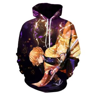 Anime Demon Slayer Hoodies Agatsuma Zenitsu 3D Printed Mens Sweatshirt Harajuku Streetwear Casual Unisex Pullover 240201