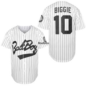 Biggie Smalls Baseball Jersey 10 Badboy 90s Hip Hop Mens Filme Colplay Camisa Tudo Costurado EUA Tamanho XXXXL 240122