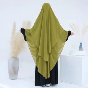 Abbigliamento etnico Moda Donna Preghiera musulmana Chiffon Khimar Stringhe Hijab Ramadan Tinta unita Sopra la testa Due strati Copertura completa Grande Sciarpa Maxi