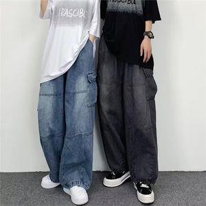 Мужские винтажные мешковатые джинсы с высокой талией, весенние брюки-карго с широкими штанинами Y2K, простые карманы, повседневная уличная одежда, мужские брюки-карго 240124