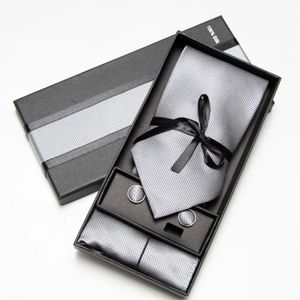 Fashion Wide Tie Sets Mens Neck Tie Hankerchiefs Cufflinks 10 colours Box gift polyester handmade 240123