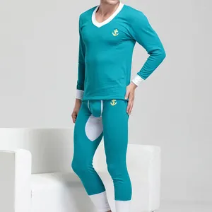 Men's Thermal Underwear Man Long Johns Bamboo Fiber Sleepwear Low Rise Sexy Pajama V-neck Sets High Quality Pijama Masculino