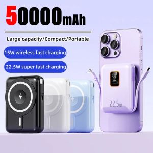 50000mAh Grande Capacidade Power Bank 22.5W Magnetização Rápida Sucção Sem Fio Bateria Externa Portátil Compacto Frete Grátis