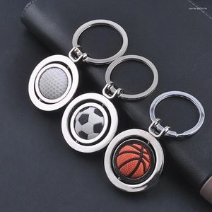 Keychains 10PCS Basketball Golf Keychain Metal Keyring Rotary Football Pendant Accessories Gift J148